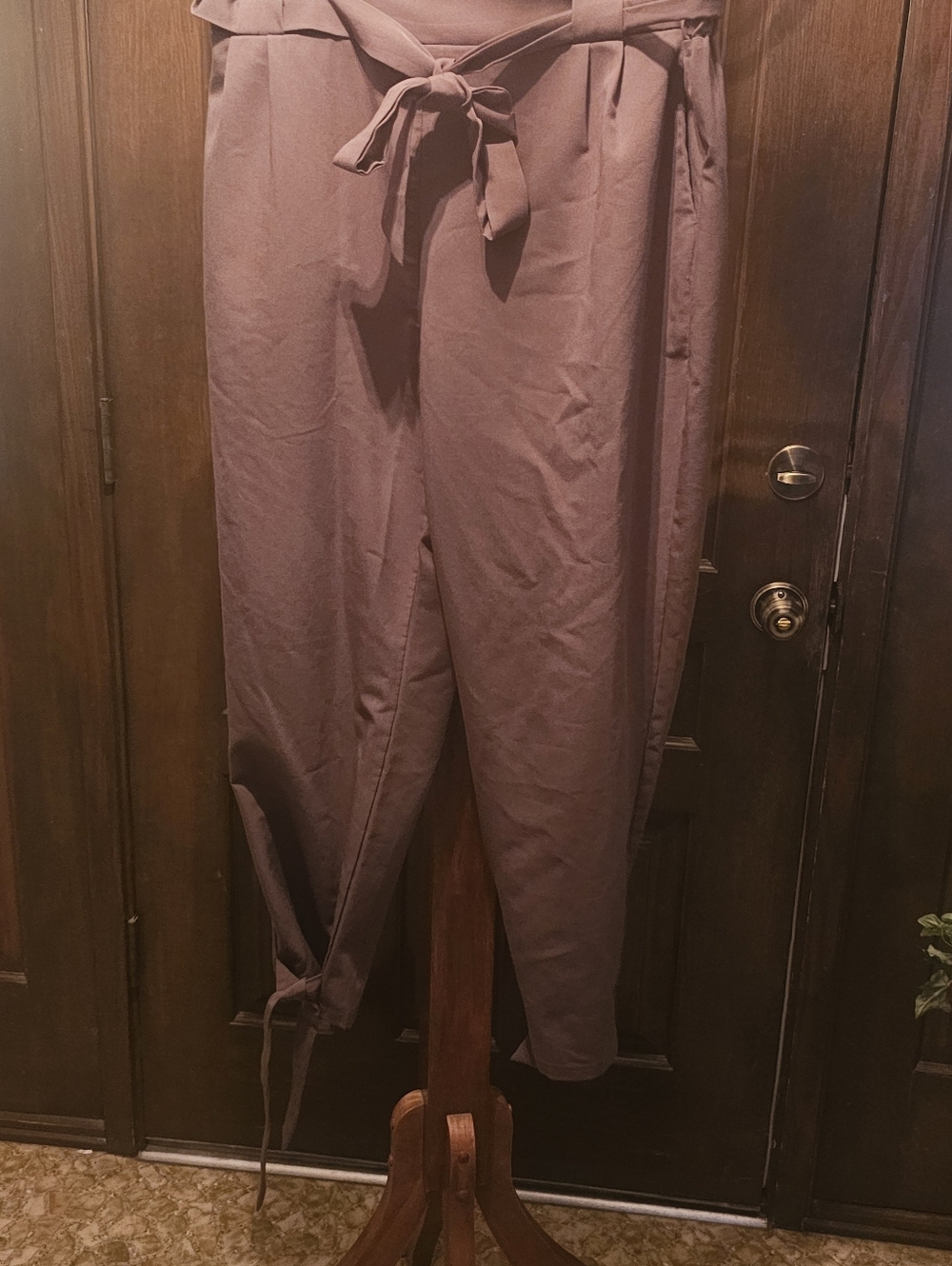 Grace Karin Brown Pants With A Tie Belt And Tied Leg Cuffs.
